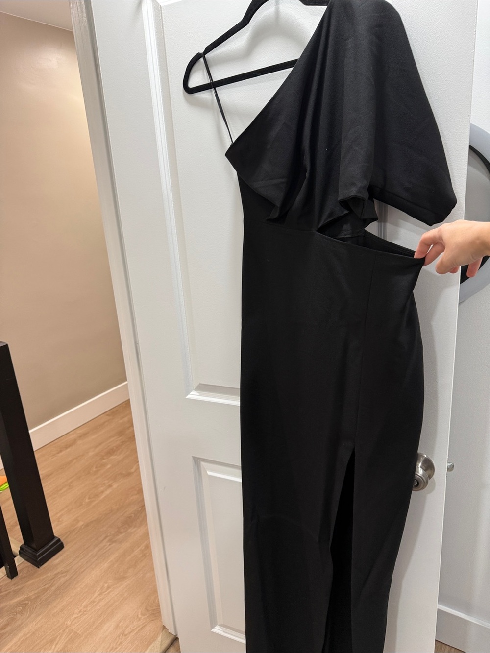 Asymmetric One-Shoulder Black Jumpsuit with Side Slit